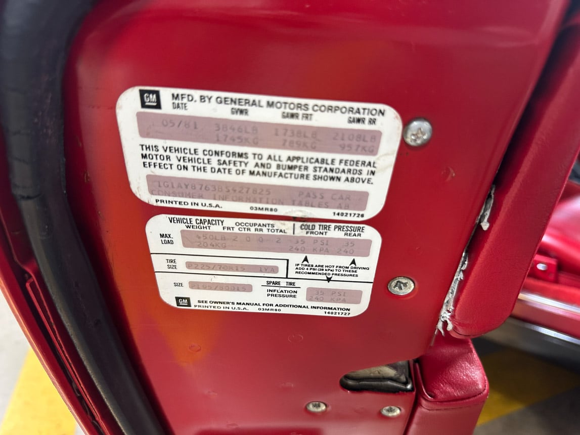 1981 Red Corvette Coupe 5803