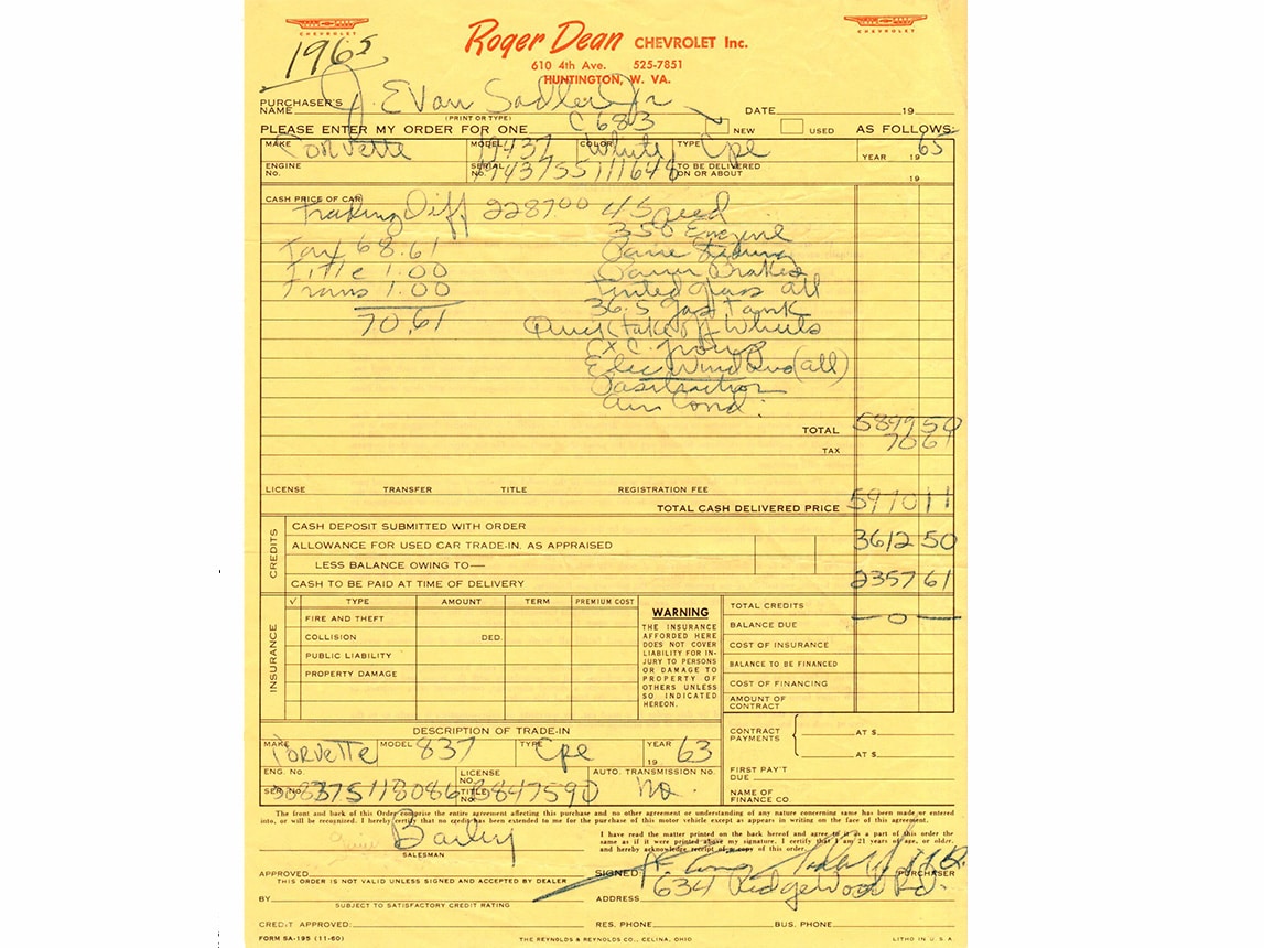 1965 White Corvette Big Tank 350 hp AC Doc 2